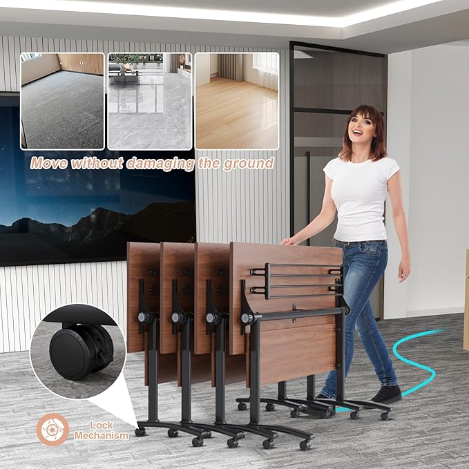 Conference Table Flip Top Mobile Conference Room Tables,Folding Conference Table with Wheels,Large Meeting Training Seminar Table Saving Space for Office Classroom(4D,61'')