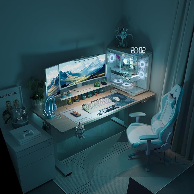 FitStand Standing Desk,Large 71x31 Inches Height Adjustable Stand Up Desks with Cable Management, Home Office Computer Desk with Cup Holder & Memory Preset, White Wood Grain