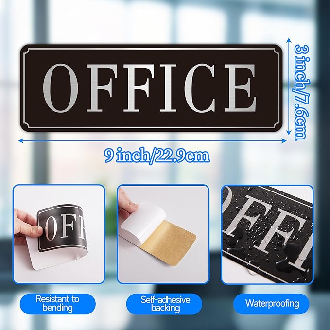 The Office Door Sign for Home and Business，Self-Adhesive Waterproof and Fade-Resistant Modern Brushed Silver Office Sign Sticker for House，Business，Door, Window（Silver）