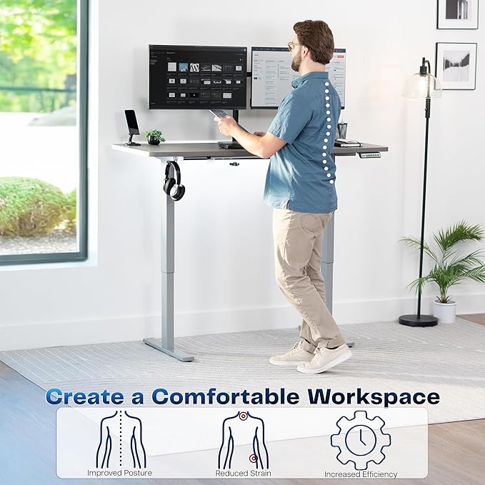 VIVO Electric 60 x 24 in Standing Desk, Memory Height Adjustment, 1B Series, Holds 220 lbs, One-Piece Dark Gray Top, Gray Frame, DESK-KIT-1G6G