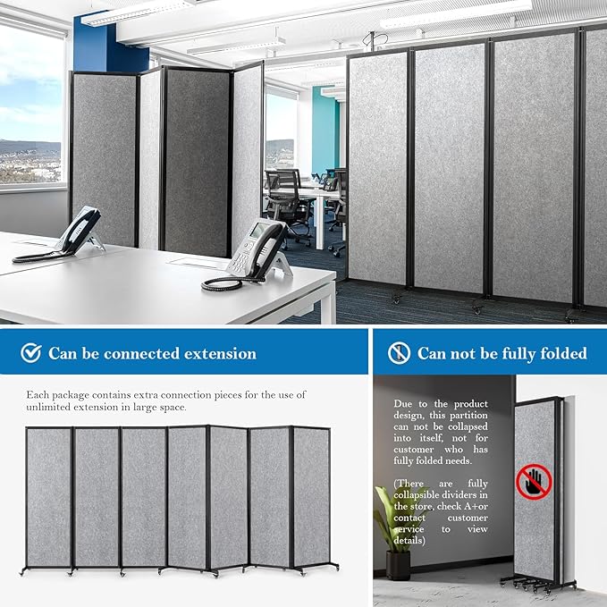 Strongbird Room Partition,Office Divider,Portable Commercial Screen Dividers,Privacy Partition Separator,Classroom School Dividers, 8'5"L* 6'7"H,4 Panel,Light Grey