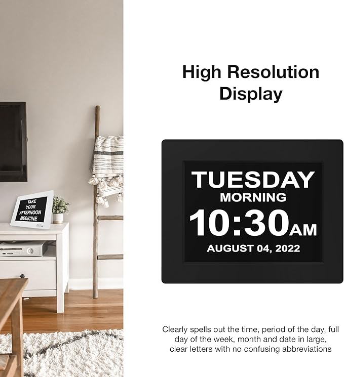 American Lifetime New 2026 Dementia Clock Large Digital Clock for Seniors, Large Display with Custom Alarms, Calendar Clock with Day & Date for Elderly, Clear Numbers Alzheimer Digital Clock Black