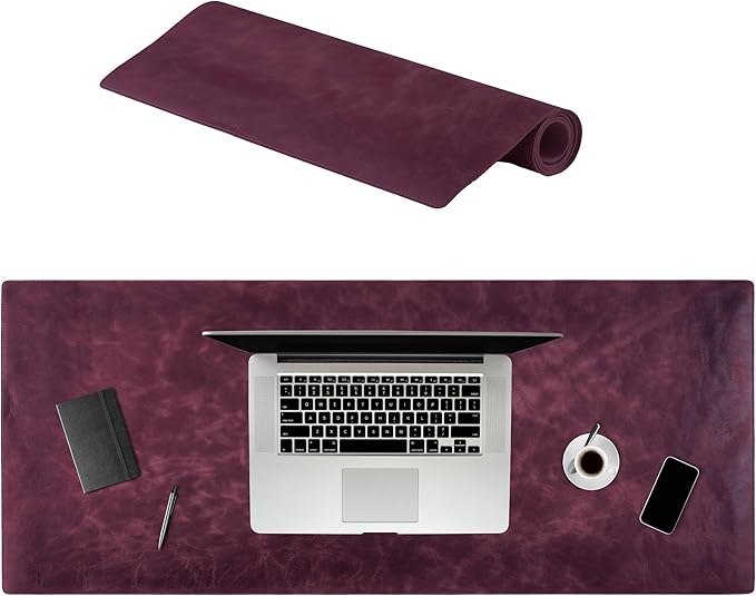 Node Leather Calfskin Leather Desk Pad – Executive Office Desk Mat with Non-Slip Bottom – Smooth Surface for Mouse & Keyboard – Wide Desk Protector 15 3/4" x 38" – Real Leather Desk Blotter