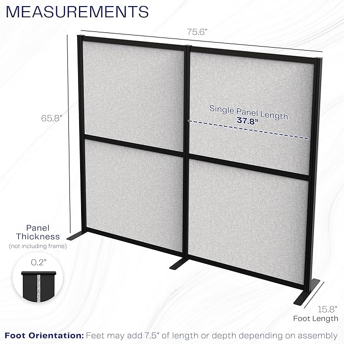 VIVO Modular Wall System, 2 PET Panels, Modern Professional Office Cubicle Dividers, Freestanding Privacy-Screen, 66 inches High, Light Gray, Black Frame, PP-MWS63B
