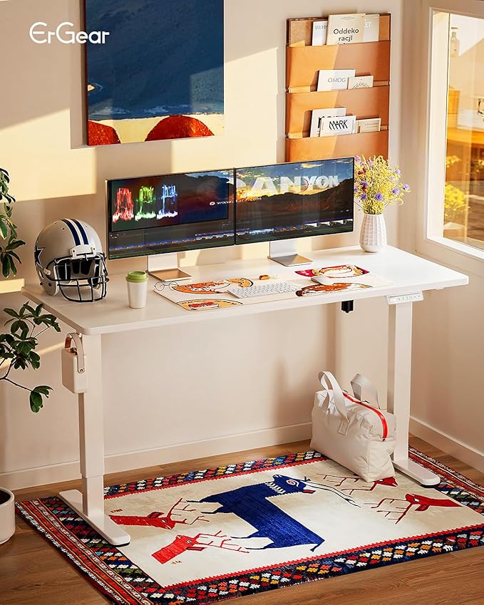 ErGear Height Adjustable Electric Standing Desk, 71 x 30 Inches Sit Stand up Desk, Memory Computer Home Office Desk Large Desk with 2 Desktop (White)