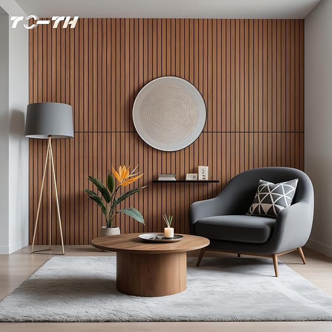 TO-TH Wood-Look Acoustic Wall Panels, 10 Pack 47.2” x 23.6” Sound Panels, Decorative Wood Panels for Wall Sound Dampening Panels for Home, Office, Basement, Cherry with Mitered Edges