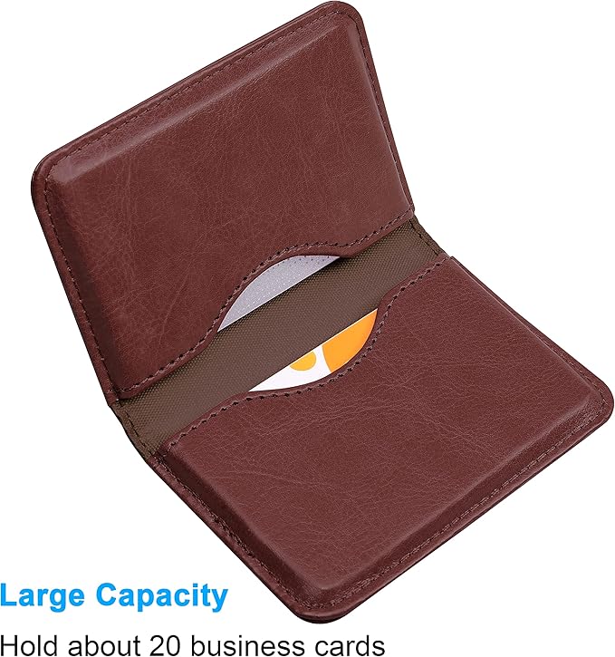 Wisdompro Business Card Holder, 2-Sided PU Leather Folio Name Card Holder Wallet Case with Magnetic Shut for Men and Women, Ultra Slim and Thin