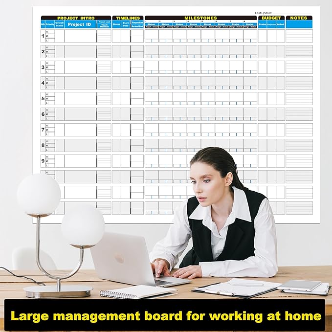 Large Project Management Vision Board, 36"x45" Office Whiteboard for Scheduling & Tracking Progress, Laminated Wall Planner for Managers & Entrepreneurs