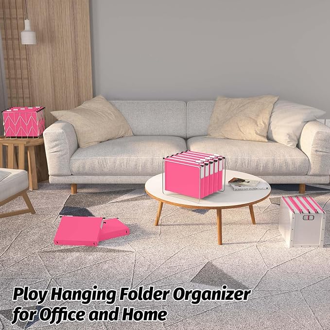 Shutex Extra Capacity Plastic Hanging File Folders,12 Pack Reinforced Expanding Hang Folder Letter Size,Accordian Pocket,Heavy Duty 2 Inch Expansion, Hard Hanging Folder Organizer for Office Home,Pink