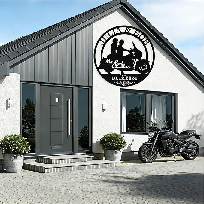 Custom Motorcycle Couple Metal Signs Personalized Couple Name Sign Motorbikes Wall Art Decor Motorcycle Sign Anniversary Day Gift Wedding Valentine's Day Gift for Couple