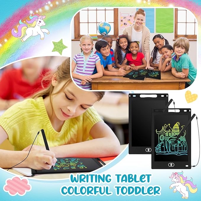 Tinlade 12 Pack LCD Writing Tablets for Kids, 8.5 Inch Erasable Doodle Boards Portable Electronic Drawing Pads, Learning Bulk Toys Gifts for School Prize (Black)