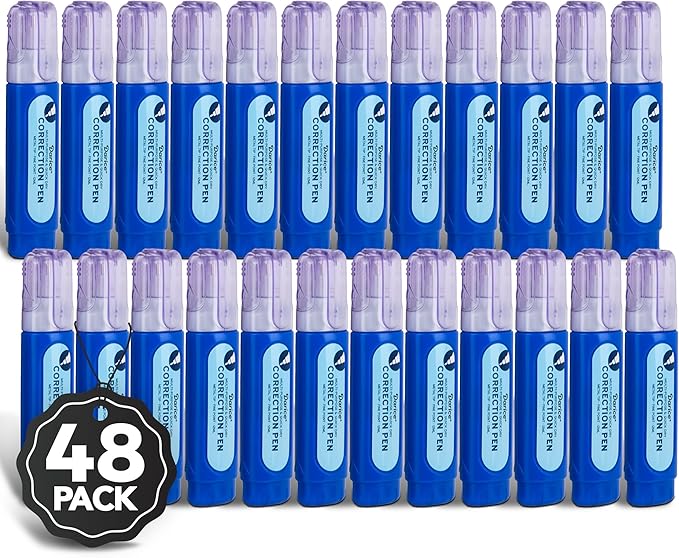 Darice Liquid Correction Pen Box of 48 - Multi-Purpose Liquid White Out Pen with Metal Tip for School, Office & Home