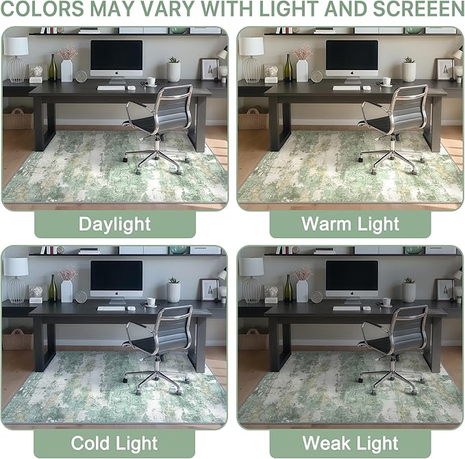 Office Chair Mat for Hardwood Tile Floor, Abstract 36"X 60" Desk Mats for Office Chair on Rolling Chairs Carpet, Desk Anti-Slip 1/5" Thick Rug for Computer Chair, Thin Low-Pile Floor Mat, Green