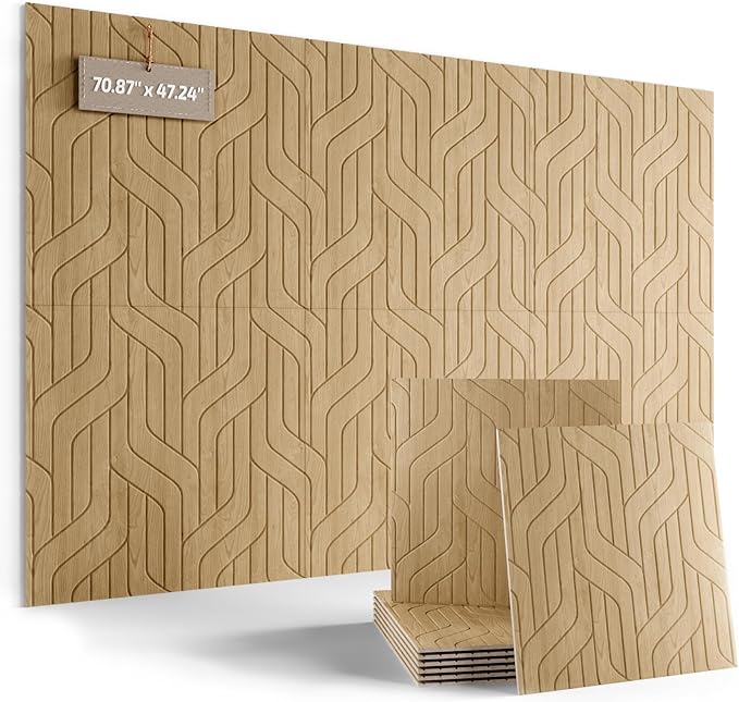 Fluxynara Large Felt Bulletin Board,Cork Board Alternative 70.87'' x 47.24'' Art Acoustical Wall Panels-6 Pack with 60 Adhesive Tabs,for Recording Studio/Home Offices-Natural Oak/Artistic