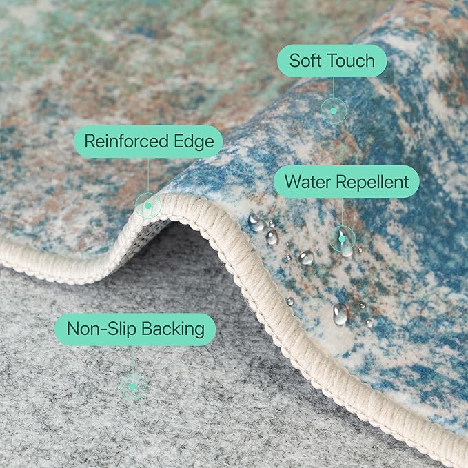 GENIMO Washable Rugs 8x10 Area Rugs for Living Room Bedroom, Modern Lightweight Rug Ultra Soft Indoor Area Rugs 8x10 for Dining Room, Low Pile Carpet with Non Slip Backing, Blue Green