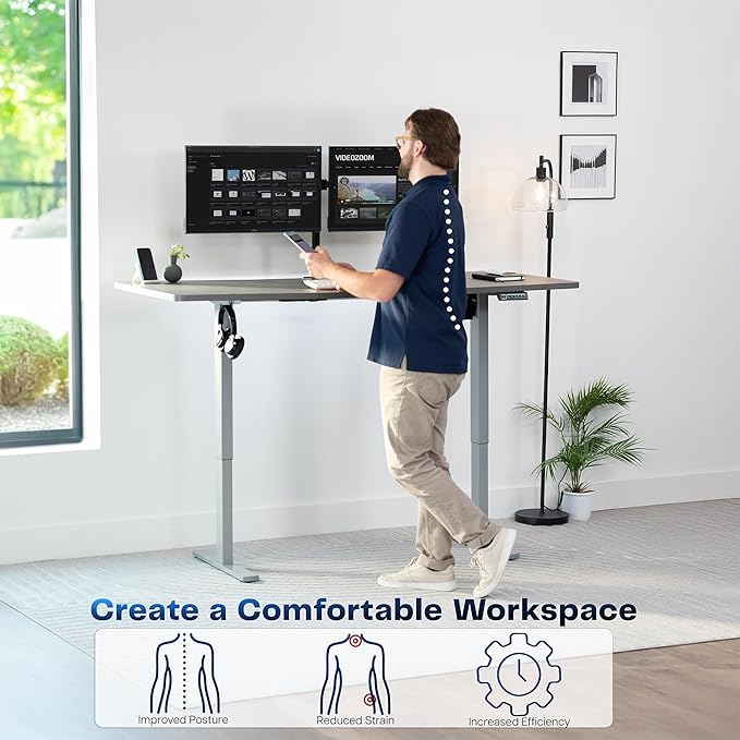 VIVO Electric 71 x 30 in Standing Desk, Memory Height Adjustment, 1B Series, Holds 220 lbs, Dark Gray Top Gray Frame, DESK-KIT-1G7G