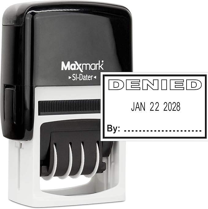 MaxMark Office Self Inking Date Stamp with Phrase Denied - Black Ink