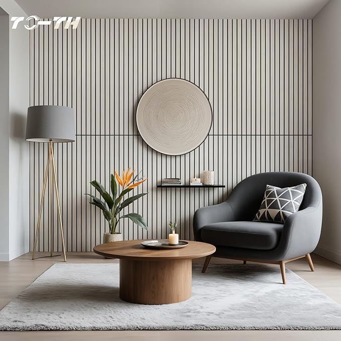 TO-TH Wood-Look Acoustic Wall Panels, 10 Pack 47.2” x 23.6” Sound Panels, Decorative Wood Panels for Wall Sound Dampening Panels for Home, Office, Basement, Natural Oak with Mitered Edges