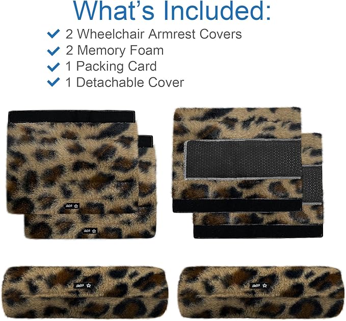 SPRING SEAON Wheelchair Armrest Covers 2 Pack Soft Memory Foam Wheelchair armrest Pads Wicking Washable for Office Transport Chair (Khaki Leopard Print)