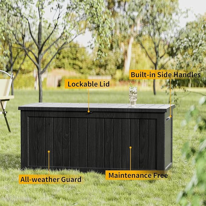 Yardgrace Heavy-Duty 270 Gallon Waterproof Deck Storage Box, Outdoor Storage for Garden & Patio, Lockable Resin Storage Chest for Pool Accessories, UV-Resistant, Onyx Black