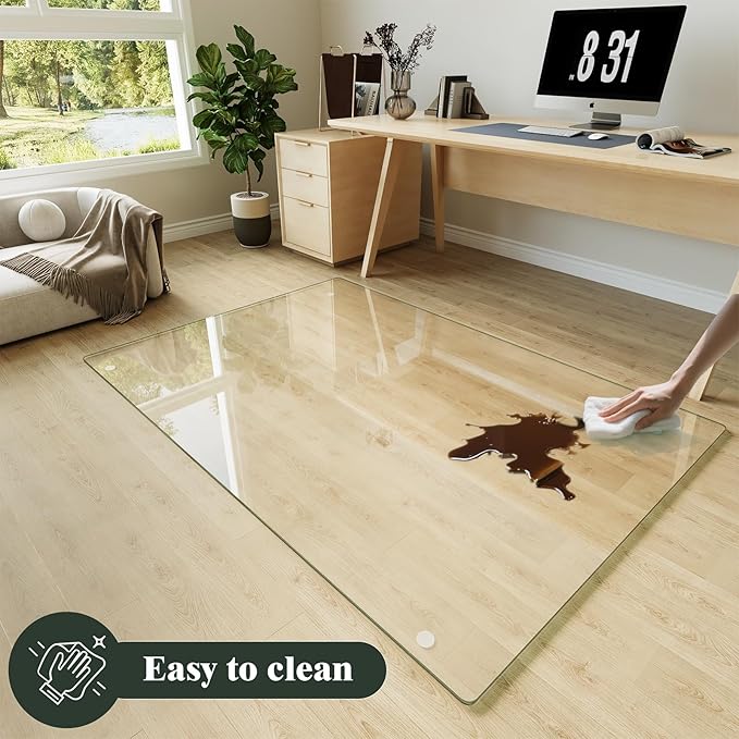 Koonmi Tempered Glass Chair Mat for Hardwood Floors & Carpets, 54" x 72“ Transparent Heavy Duty Office Floor Protector with Noise-Free Gliding Shatterproof for Home Office Desk