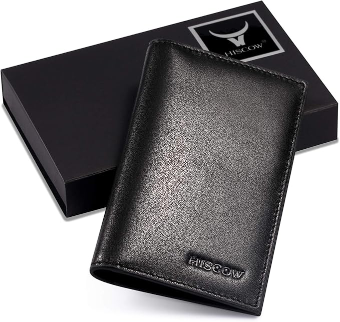 Slim Leather Credit Card Holder for Men & Women 8cc, Italian Calfskin (Black)