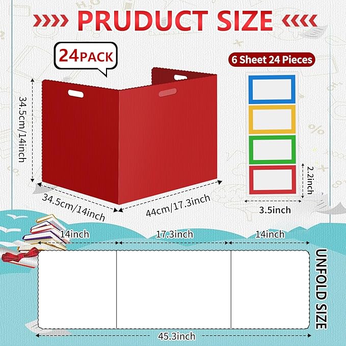 24Pack Desk Dividers for Students 14 × 17.5 × 14 Inch Plastic Durable and Waterproof Black Privacy Folders Shields Test Dividers with Classroom Privacy Boards for School Study Supplies (24PCS Red)