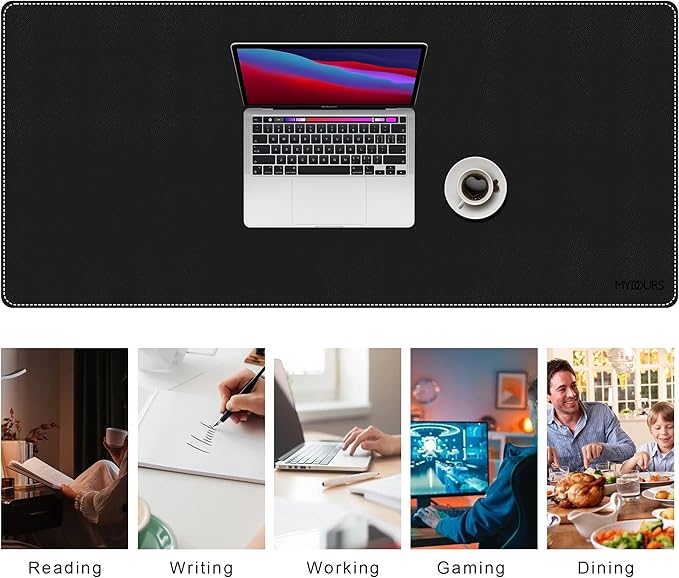 Mydours Extra Large 48" x 20" Desk Mat, Cork & PU Leather Desk Pad XXL, Large Desk Mouse Pad for Workstation, Office and Home, Computer Desk Mat with Keyboard & Mouse (Black)