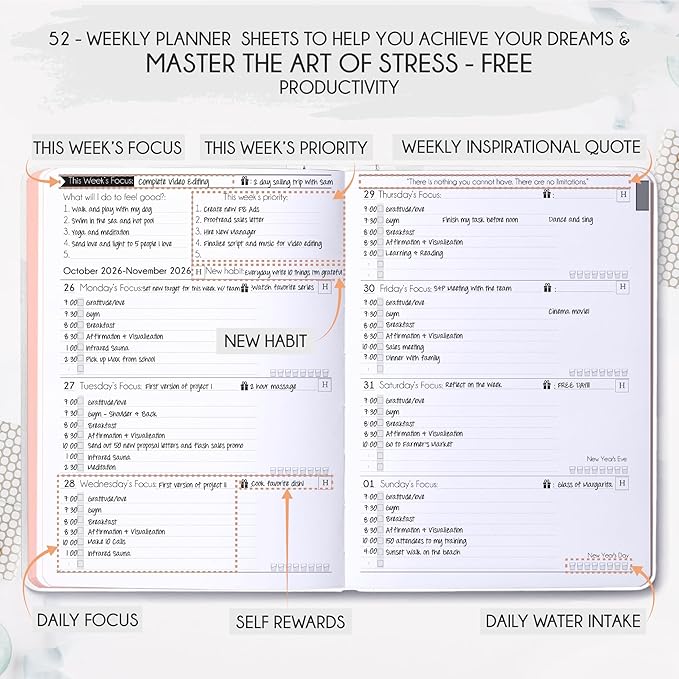 Law of Attraction Planner 2026 Deluxe with Productivity App | Weekly & Monthly Goal-Setting Planner, Life & Gratitude Journal | Include Foldable Vision Board, Gift Box & Stickers