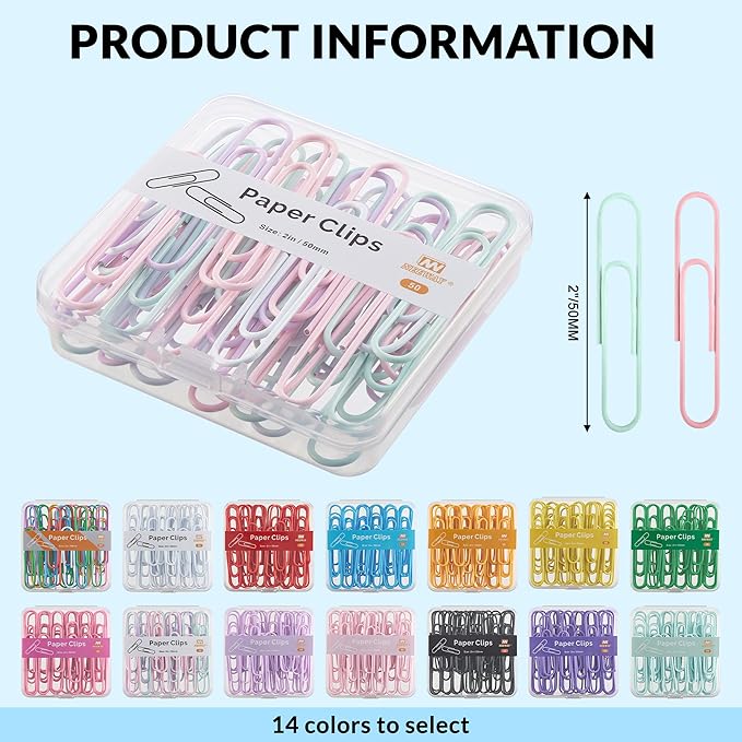 NEEWAY Colorful Large Paper Clips, 2 Inch Jumbo Paper Clips, 150 Count, 3 Pack of 50 (Light Multicolor)