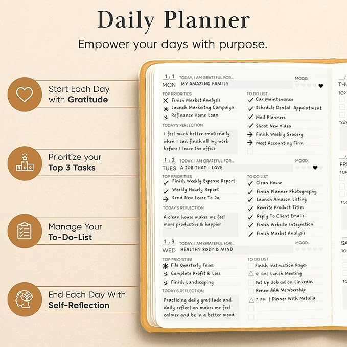 Mantra Planner 2026 Planner, Daily Journal & Gratitude Journal All-In-One with To Do List, Self Care Prompts & Habit Tracker - 7 x 10 - Orange