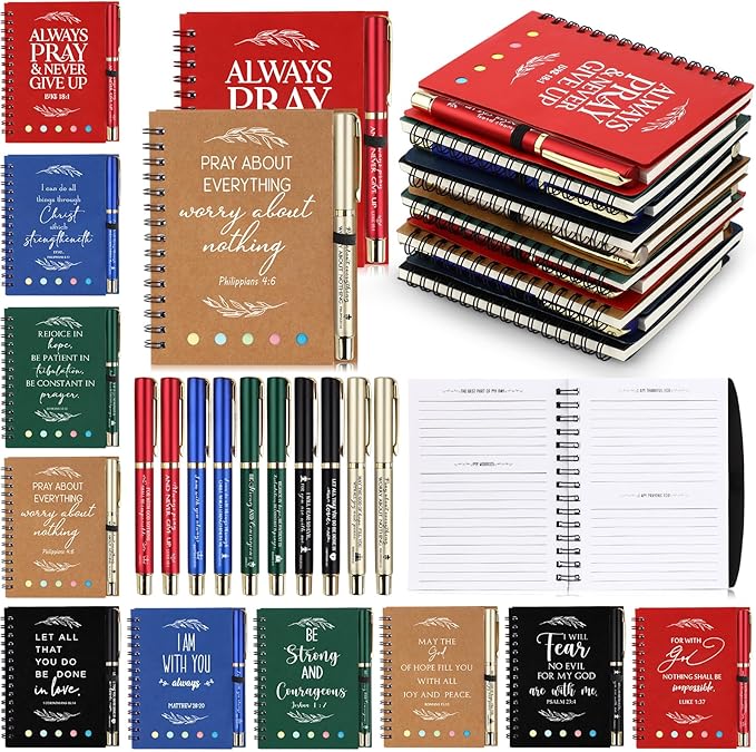 Spakon 20 Set Valentine's Day Christian Gifts Bulk Church Sticky Note Spiral Notebook Bible Verse Ballpoint Pen Prayer Journal Religious Scripture Notepad Sunday School Teacher Pastor Party Favor