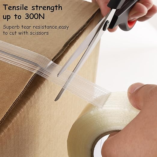 Lichamp Mono Filament Strapping Tape, 4 Roll 1 Inch x 60 Yards 5.9 Mil Transparent Fiberglass Tapes, Reinforced Packing Tape