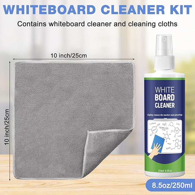 Dansib 12 Pack Whiteboard Cleaner Spray 8.5oz Dry Erase Board Cleaner with 6 Cloths Non Toxic Dry Erase Cleaner Removes Stubborn Marks from Whiteboards