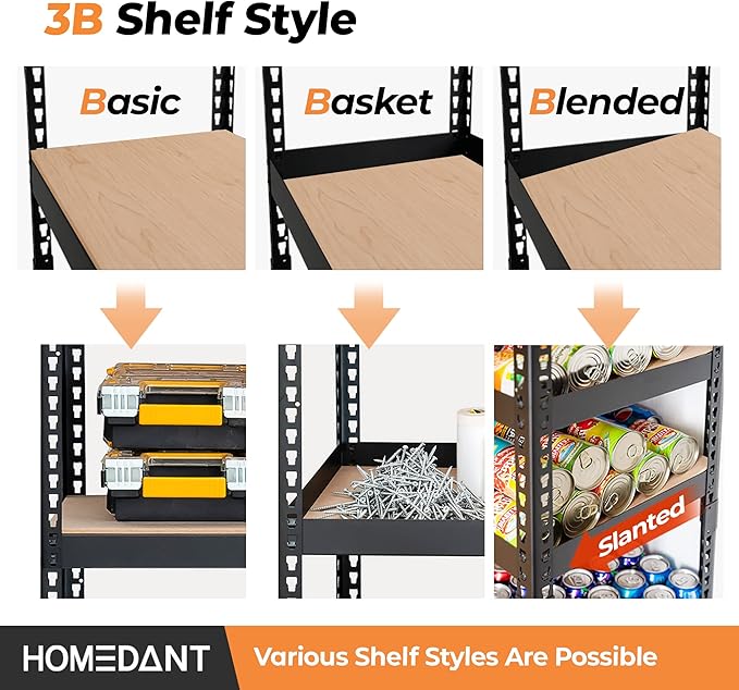 HOMEDANT 35.9" W 5 Tier Heavy Duty Garage Shelving Adjustable Metal Rack Storage Shelves Standing Shelf Unit Organizers Pantry Closet Black 1Pack