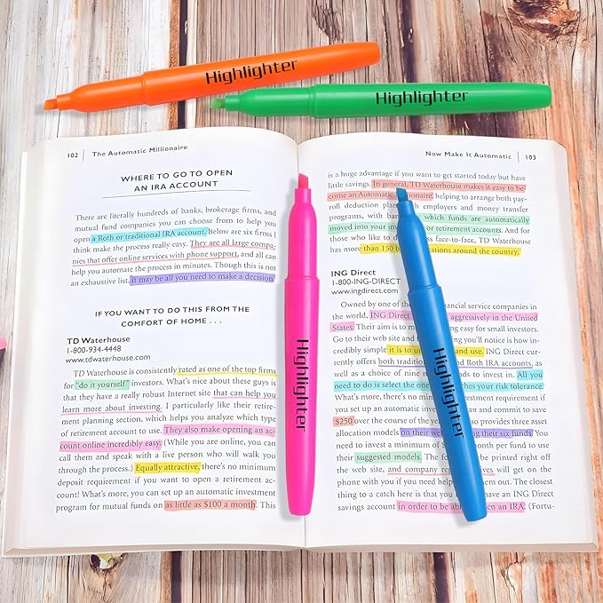 Dacono Highlighters Assorted Colors, Highlighters for School with Soft Chisel Tips, Bible Highlighter No Bleed, Quick-Drying Highlighter Markers for Teacher Students, Classroom Must Have, 24 Pack