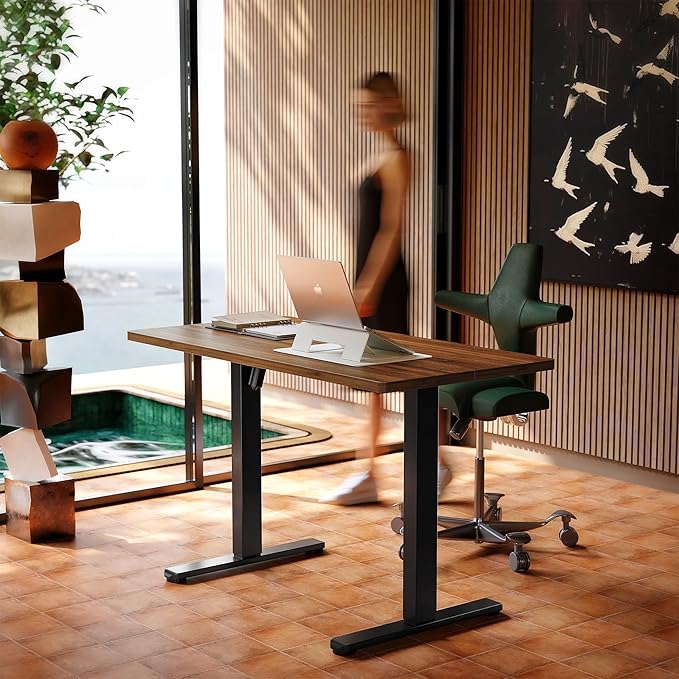 HUANUO 43 x 24 inch Electric Standing Desk Adjustable Height, 4 Memory Height Settings, Sit Stand Up Desk for Home Office & Computer Workstation, Black Walnut