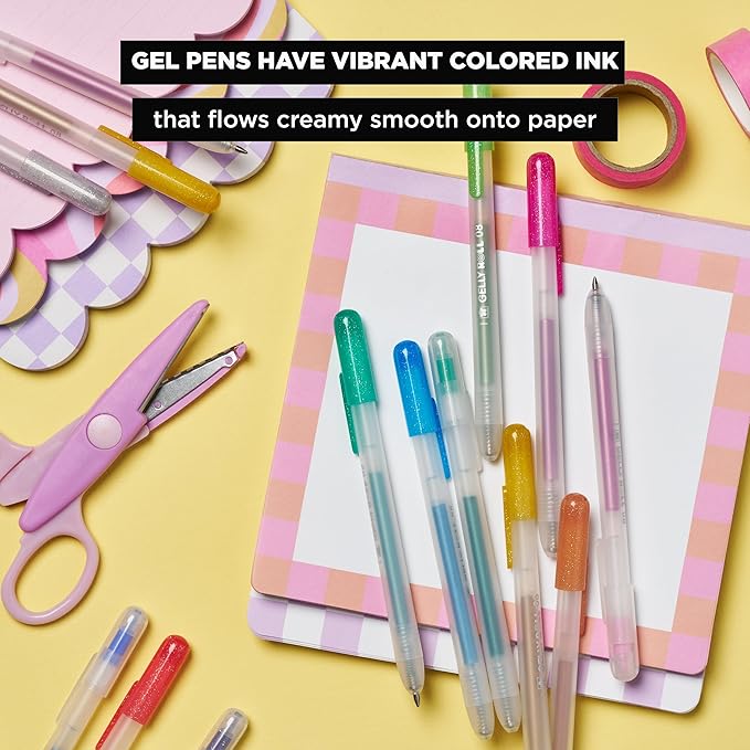 SAKURA Gelly Roll Retractable Gel Pens Colored - Opaque Color Set - Medium Point Ink Pen for Journaling, Art, or Drawing - Colored Gel Pens with White, Gold & Silver Ink - 10 Pack