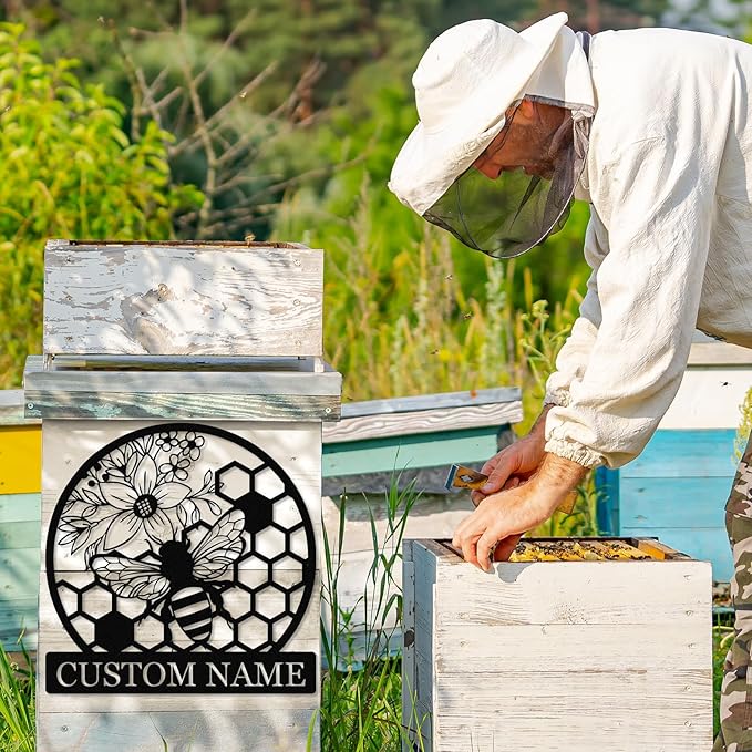 Dyoart Custom Honey Bee Metal Sign | Personalized Metal Bee Wall Art | Custom Garden Signs Outdoor Metal | Bee Hive Decor | Gift for Gardener Bee Keeper | Funny Bee Wall Decor for Home Garden Yard