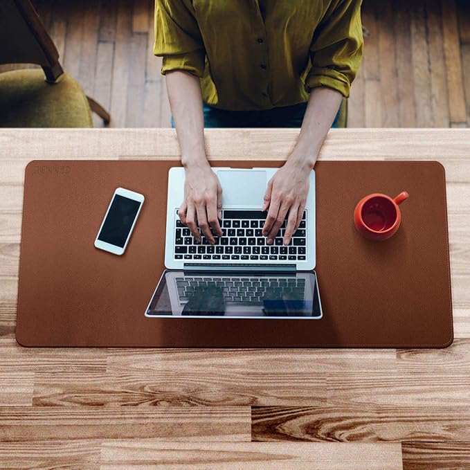 CENNBIE Leather Desk Mat 39.3"x19.6", Extra Large Desk pad,Large Office Writing Desk Computer Leather Mat Mousepad,Waterproof (Brown)