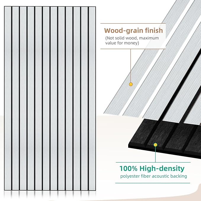 AUTORIFIC Wood Veneer Sound Panels, 10 Pack 47.2”x23.6” Wall Panels, Decorative Acoustic Panels for Walls, for Office,Home Theater,Studio,Living Room, White Oak(Mitred)