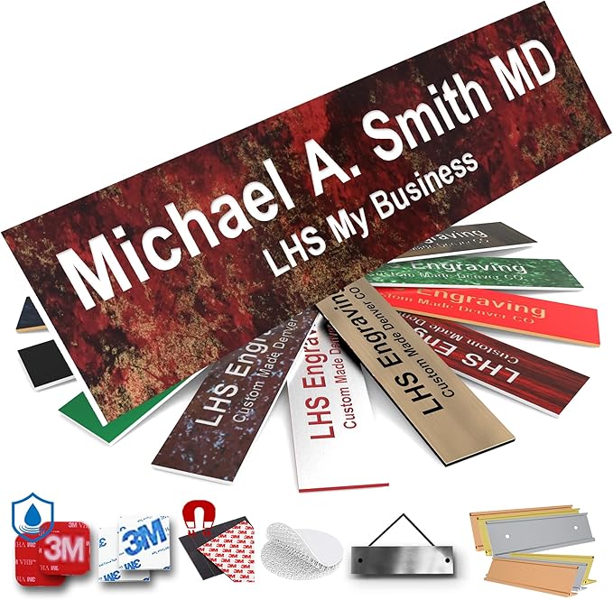 Engraved Door Signs for Office Personalized Rustico Granite Plastic Door Plaque White Letters - Made in USA 2x12 S2