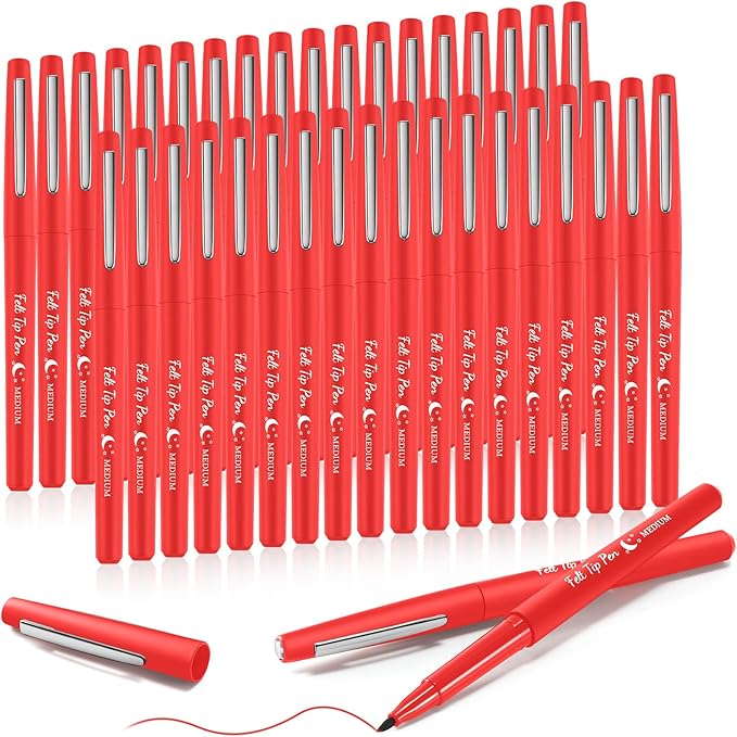 Fuyoooo 36 Pcs Felt Tip Pens 0.7mm Medium Point Colored Felt Tip Pens for Journaling Planner Writing Note-taking Art Office and School Supplies(Red)