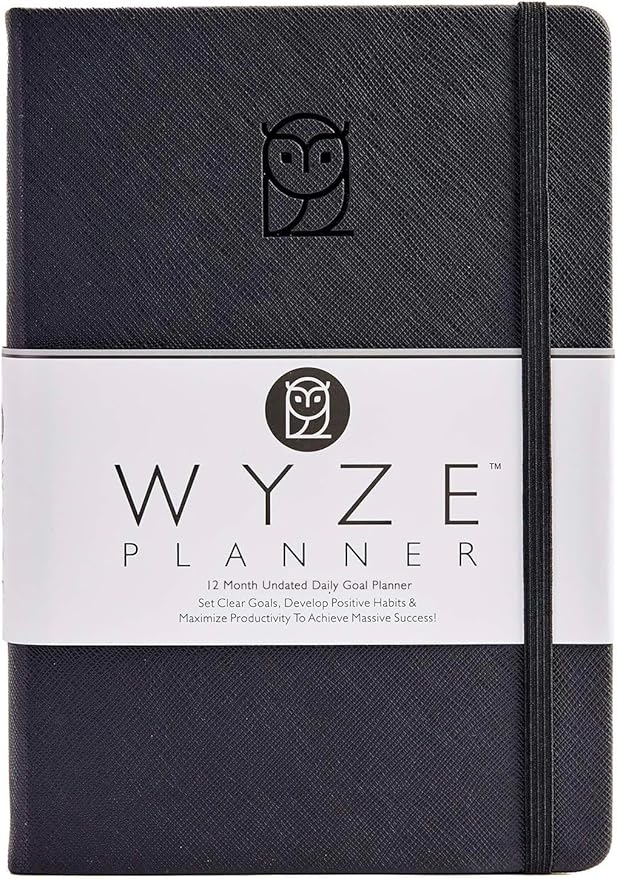 Wyze Planner Undated Daily Planner – 1-Year B5 Productivity Organizer with Two-Page Weekly Spread, Goal Setting, Habit Tracker, Weekly & Monthly Pages – Hardcover Time Management Notebook (Black)