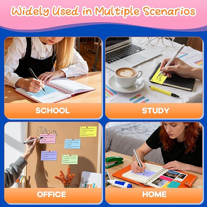 250 Count 3 x 5 Inch Colored Index Cards, Ruled Note Cards with Ring, Lined Flash Cards for Office Supply, Portable Note Taking Study Flashcards for Home and School