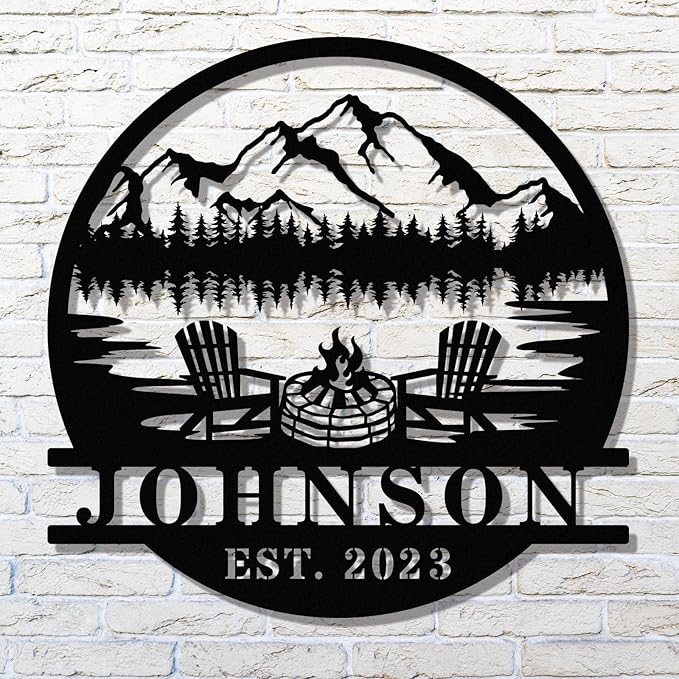 Personalized Campfire Name Metal Signs, Custom Last Name Sign for RV, Custom Camper Fire Pit Signs, Personalized Monogram Metal Signs,Christmas Gifts