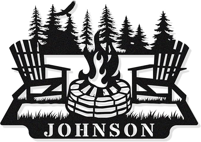 Personalized Campfire Name Metal Signs, Camper Decor,Custom Family Name Sign for RV, Custom Camper Fire Pit Signs, Personalized Camping Gifts,Metal Outdoor Sign