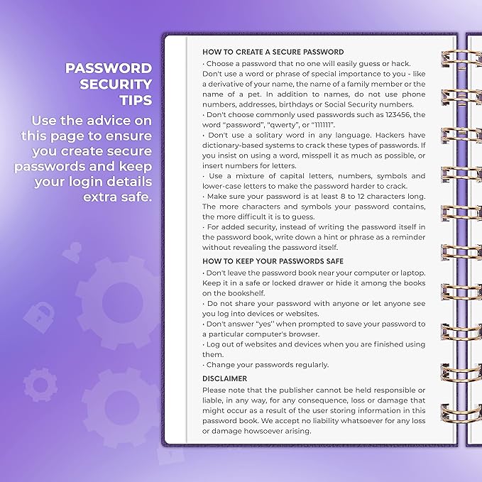 Clever Fox Password Book Spiral – Mini Internet Address & Password Organizer with Laminated Alphabetical Tabs – Small Password Keeper Journal – Hardcover, Pocket Size, 4.7x5.7” (Purple)