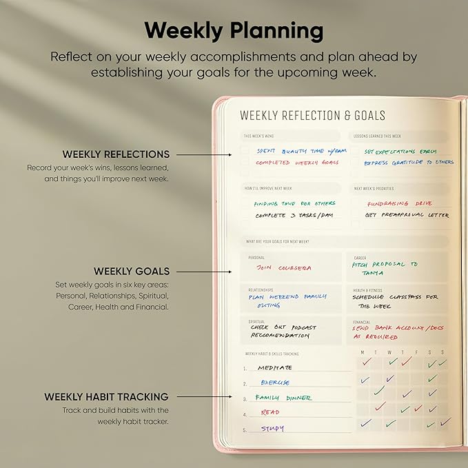 PRODUCTIVITY STORE Pro - Undated, 2026 Planner, 5.8” x 8.3” - The #1 Productivity Planner to Achieve Your 2026 Goals - Planner 2026-2027 - Pink - A5