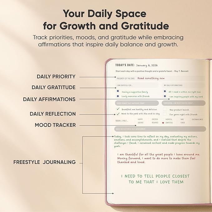 Best Daily Journal for Men & Women - Gratitude, Manifestation & Guided Journal with Prompts for Personal Growth (A5, Pink) - PRODUCTIVITY STORE